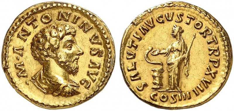 ROMAN EMPIRE. Marcus Aurelius, 161-180. Aureus 162/163, Rome. •M•ANTONINVS AVG B...