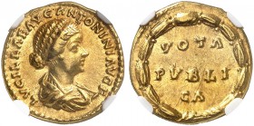 ROMAN EMPIRE. Lucilla, wife of Lucius Verus, 164-182. Aureus Rome. LVCILLAE AVG ANTONINI AVG F Draped bust of Lucilla to right. Rv. VOTA / PVBLI / CA ...