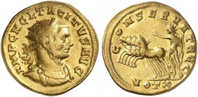 ROMAN EMPIRE. Tacitus, 275-276. Binio 275, Rome. IMP C M CL TACITVS AVG Radiate, draped and cuirassed bust to right. Rv. CONSERVAT AVG Sol in quadriga...