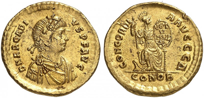 ROMAN EMPIRE. Arcadius, 383-408. Solidus 387, Constantinople. Commemorating Arca...