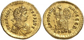 ROMAN EMPIRE. Arcadius, 383-408. Solidus 387, Constantinople. Commemorating Arcadius' Quinquenallia. Officina Δ. D N ARCADI - VS P F AVG Young bust to...