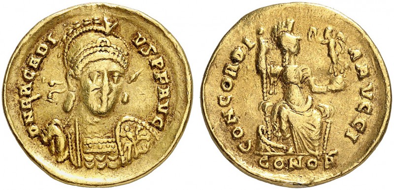 ROMAN EMPIRE. Arcadius, 383-408. Solidus 397/402, Constantinople. Officina I. D ...