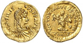ROMAN EMPIRE. Basiliscus, 475-476. Tremissis Constantinople. DN bASILIS - CЧS PP AVG Draped and diademed bust to right. Rv. VICTORIA AVGVSTORVM Victor...