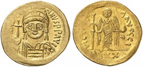 BYZANTINE EMPIRE. Justinianus I, 527-565. Light weight solidus of 20 siliquae 542-542, Constantinople. Officina I. D N IVSTINI - ANVS P P AVG Helmeted...