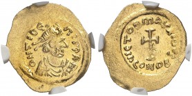 BYZANTINE EMPIRE. Mauricius Tiberius, 582-602. Tremissis, Constantinople. d N TIbЄRI P P AVC Diademed, draped and cuirassed bust of Maurice Tiberius t...