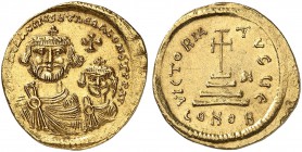 BYZANTINE EMPIRE. Heraclius, 610-641, with Heraclius Constantinus. Solidus c. 610-625, Constantinople. NN hЄRACLIЧS ЄT hЄRA CONST PP AV Crowned, drape...