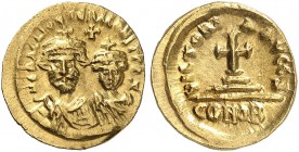 BYZANTINE EMPIRE. Heraclius, 610-641, with Heraclius Constantinus. Solidus 614/615, Carthage. Indictional year Γ. DN ЄRACLIO ЄT ЄRA CONST PP AVG Crown...