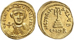 BYZANTINE EMPIRE. Constans II, 641-668. Solidus 642-647, Constantinople. Officina B. dN CONSTAN - TINЧS PP AV Crowned bust in chlamys facing, in right...