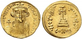 BYZANTINE EMPIRE. Constans II, 641-668. Solidus 652-654, Constantinople. Officina Z. dN CONSTAN - TINЧS PP AV Crowned bust with long beard and moustac...