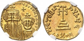 BYZANTINE EMPIRE. Constans II, 641-668, with Constantinus IV. Solidus c. 654-659 BC, Constantinople. d N CONSTANTINЧS C CONSTATI Crowned and draped bu...