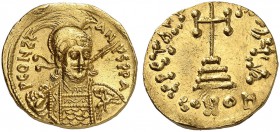 BYZANTINE EMPIRE. Constantinus IV Pogonatus, 668-685. Solidus 681-685, Contantinople. Officina A. P CONST - AN - Чζ PP A Cuirassed bust with helmet an...