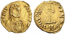 BYZANTINE EMPIRE. Philippicus Bardanes, 711-713. Tremissis 711-713, Syracuse. d O FILI-PICO PP A, diademed, draped and cuirassed bust to right. Rv. VI...