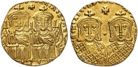 BYZANTINE EMPIRE. Leo IV, 775-780, with Constantinus VI. Solidus 778-780, Constantinople. (LЄOn VS S ЄÇÇOn COnST)AnTInOS O NЄOS Crowned figures of Leo...