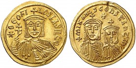 BYZANTINE EMPIRE. Theophilus, 829-842. Solidus 831-840, Constantinople. ΘЄOFI - LOS bASILЄ/Θ Crowned bust with short beard, in loros, facing, in right...