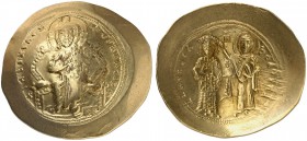 BYZANTINE EMPIRE. Constantinus X Ducas, 1059-1067. Histamenon c. 1065-1067, Constantinople. Christ, nimbate, seated facing on curved-backed throne, ra...