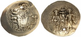BYZANTINE EMPIRE. John II, 1118-1143. Electrum aspron trachy 1122/1143, Constantinople. Christ seated on throne facing, wearing nimbus cruciger, palli...