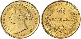 AUSTRALIEN. Victoria, 1837-1901. Sovereign 1866, Sydney. 7.96 g. Schl. 818. Fr. 10. Fast vorzüglich / About extremely fine. (~€ 350/USD 405)