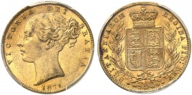 AUSTRALIEN. Victoria, 1837-1901. Sovereign 1871 S, Sydney. Young head. WW incuse. Seaby 3855 A. Fr. 11. PCGS MS62. (~€ 350/USD 405)