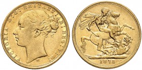 AUSTRALIEN. Victoria, 1837-1901. Sovereign 1872 M, Melbourne. Young head. 7.92 g. Seaby 3854. Fr. 12. Vorzüglich / Extremely fine. (~€ 265/USD 305)