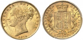 AUSTRALIEN. Victoria, 1837-1901. Sovereign 1874 M, Melbourne. Young head. Seaby 3854. Fr. 12. PCGS MS62. (~€ 305/USD 355)