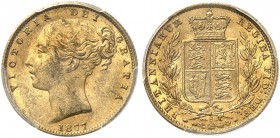 AUSTRALIEN. Victoria, 1837-1901. Sovereign 1877 S, Sydney. Young head. Seaby 3855. Fr. 11. PCGS MS62. (~€ 350/USD 405)