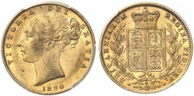 AUSTRALIEN. Victoria, 1837-1901. Sovereign 1880 S, Sydney. Young head. Inverted A instead of V in VICTORIA. Seaby 3855. Fr. 11. PCGS AU55. (~€ 395/USD...
