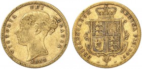 AUSTRALIEN. Victoria, 1837-1901. Half sovereign 1882 S, Sydney. Fifth young head. 3.89 g. Seaby 3862 E. Fr. 13. Seltener Jahrgang / Rare date. Sehr sc...