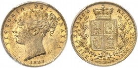 AUSTRALIEN. Victoria, 1837-1901. Sovereign 1883 M, Melbourne. Young head. Seaby 3854 A. Fr. 12. PCGS MS62. (~€ 305/USD 355)