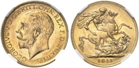 AUSTRALIEN. George V. 1910-1936. Sovereign 1911 M, Melbourne. Seaby 3999. Fr. 39. NGC MS62. (~€ 265/USD 305)