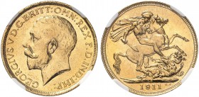AUSTRALIEN. George V. 1910-1936. Sovereign 1911 S, Sydney. Seaby 4003. Fr. 38. NGC MS63. (~€ 265/USD 305)