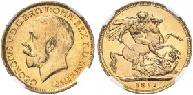 AUSTRALIEN. George V. 1910-1936. Sovereign 1911 S, Sydney. Seaby 4003. Fr. 38. NGC MS62. (~€ 265/USD 305)
