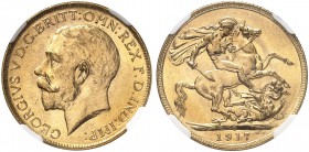 AUSTRALIEN. George V. 1910-1936. Sovereign 1917 M, Melbourne. Seaby 3999. Fr. 39. NGC MS65. (~€ 350/USD 405)
