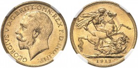 AUSTRALIEN. George V. 1910-1936. Sovereign 1917 M, Melbourne. Seaby 3999. Fr. 39. NGC MS64. (~€ 305/USD 355)
