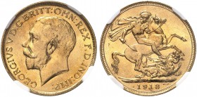 AUSTRALIEN. George V. 1910-1936. Sovereign 1918 S, Sydney. Seaby 4003. Fr. 38. NGC MS65. (~€ 350/USD 405)