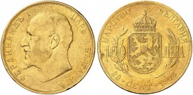 BULGARIEN. Ferdinand I. 1887-1918. 100 Lewa 1912, Wien. Auf sein 25-jähriges Regierungsjubiläum und auf die Unabhängigkeitserklärung am 5. Oktober 190...