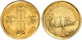 DEUTSCHLAND. Hessen-Darmstadt, Landgrafschaft. Ludwig VIII. 1739-1768. Dukat o. J. (um 1750), Darmstadt. Sogenannter Saudukat. Auf die Wildschwein­jag...