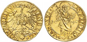 DEUTSCHLAND. Nürnberg, Stadt. Goldgulden 1540. St. Laurentius. 3.22 g. Kellner 12. Fr. 1801. Gereinigt / cleaned. Sehr schön / Very fine. (~€ 220/USD ...