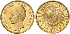 DEUTSCHLAND. Deutsches Kaiserreich. Bayern, Königreich. Otto, 1886-1913. 20 Mark 1905 D, München. 7.93 g. J. 199. Fr. 3768. Fast FDC / About uncircula...
