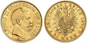 DEUTSCHLAND. Deutsches Kaiserreich. Hessen, Grossherzogtum. Ludwig III. 1848-1877. 20 Mark 1874 H, Darmstadt. 7.96 g. J. 217. Fr. 3784. Fast vorzüglic...