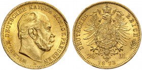 DEUTSCHLAND. Deutsches Kaiserreich. Preussen, Königreich. Wilhelm I. 1861-1888. 20 Mark 1873 B, Hannover. 7.94 g. J. 243B. Fr. 3813. Vorzüglich-FDC / ...