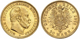 DEUTSCHLAND. Deutsches Kaiserreich. Preussen, Königreich. Wilhelm I. 1861-1888. 20 Mark 1875 A, Berlin. 7.94 g. J. 246A. Fr. 3817. Vorzüglich-FDC / Ex...
