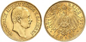 DEUTSCHLAND. Deutsches Kaiserreich. Sachsen, Königreich. Friedrich August III. 1904-1918. 10 Mark 1907 E, Muldenhütten. 3.95 g. J. 267. Fr. 3849. Fast...