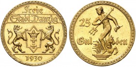 DEUTSCHLAND. Danzig, Stadt. 25 Gulden 1930. 7.98 g. J. D11. Fr. 44. Vorzüglich / Extremely fine. (~€ 1580/USD 1820)