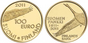 FINNLAND. Republik. 100 Euro 2011. Auf das 200 jährige Bestehen der Nationalbank. 5.65 g. Nur 8'000 Exemplare geprägt / Rare. Only 8'000 pieces struck...