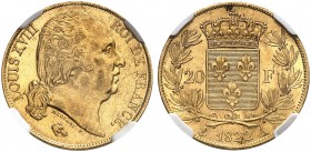 FRANKREICH. Königreich und Republik. Louis XVIII. 1814-1824. 20 Francs 1822 A, Paris. Gadoury 1028. Fr. 538. NGC MS61. (~€ 440/USD 505)