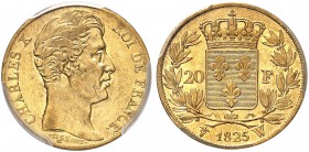 FRANKREICH. Königreich und Republik. Charles X. 1824-1830. 20 Francs 1825 W, Lille. Gadoury 1029. Fr. 550. Seltener Jahrgang / Rare date. PCGS AU55. (...