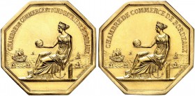 FRANKREICH. Bordeaux. Achteckige Goldmedaille o. J. (Ende des 19. Jahrhunderts). Chambre de Commerce de Bordeaux. Stempel von Tiolier. Beiderseits sit...