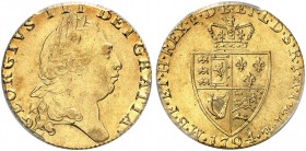 GROSSBRITANNIEN. Königreich. George III. 1760-1820. Guinea 1794, London. Spade-Guinea. Fifth laureate head. Seaby 3729. Fr. 356. PCGS AU55. (~€ 525/US...
