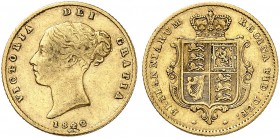 GROSSBRITANNIEN. Königreich. Victoria, 1837-1901. 1/2 Sovereign 1842, London. Young head. Minting error on obverse. 3.92 g. Seaby 3859. Fr. 389 b. Seh...