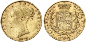 GROSSBRITANNIEN. Königreich. Victoria, 1837-1901. Sovereign 1846, London. Young head. 4 over inverted 4. 7.92 g. Seaby 3852. Fr. 387 e. Selten / Rare....